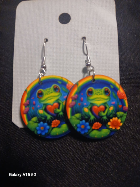 Wooden frog earrings