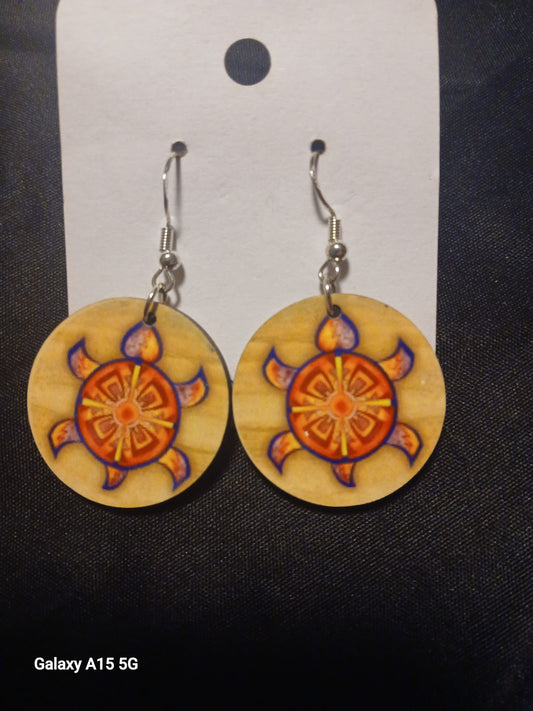 Colorful turtle Wooden Earrings